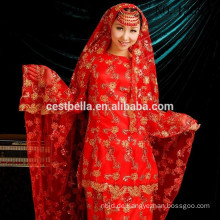 Arabische lange Hülsen Muslimische Brautkleider Bruidsjurken Islamische Brautkleider mit Hijab